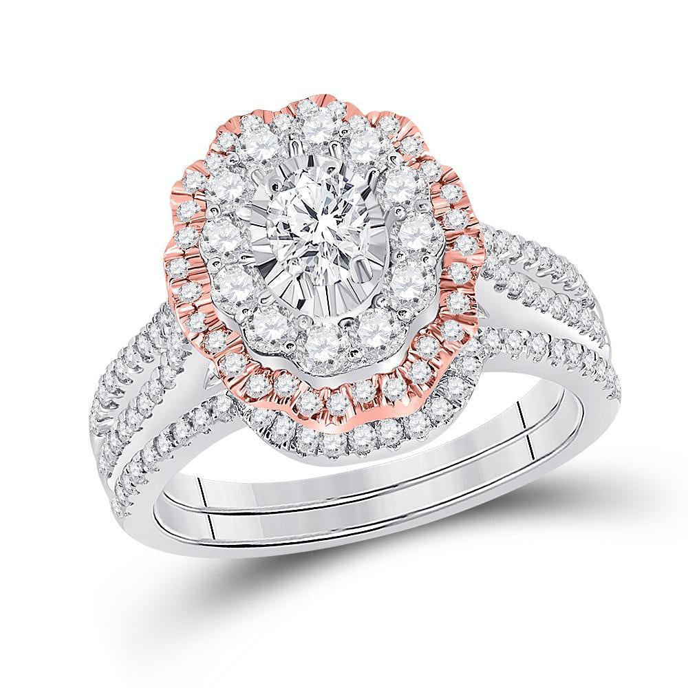 14kt Two-tone Gold Womens Round Diamond Solitaire Bridal Wedding Ring Band Set 1-1/4 Cttw