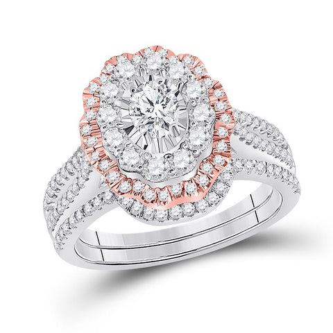 14kt Two-tone Gold Womens Round Diamond Solitaire Bridal Wedding Ring Band Set 1-1/4 Cttw