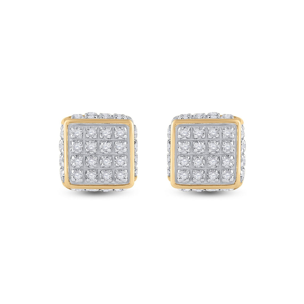 10kt Yellow Gold Round Diamond 3D Square Stud Earrings 1/4 Cttw