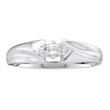 10kt White Gold Womens Round Diamond 3-stone Promise Ring 1/10 Cttw