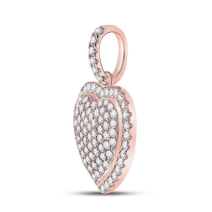 14kt Rose Gold Womens Round Diamond Heart Pendant 1 Cttw