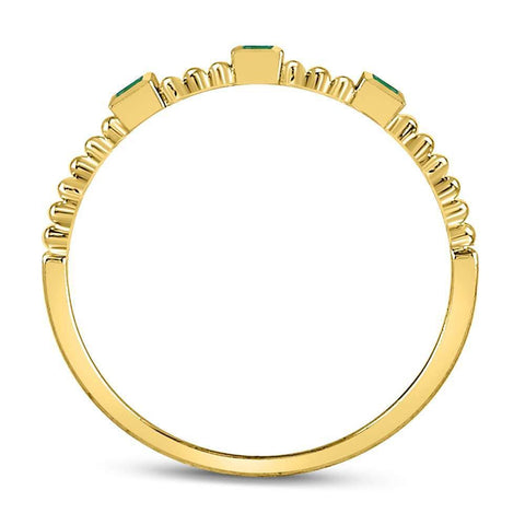 10kt Yellow Gold Womens Princess Emerald Beaded 3-stone Stackable Band Ring .03 Cttw
