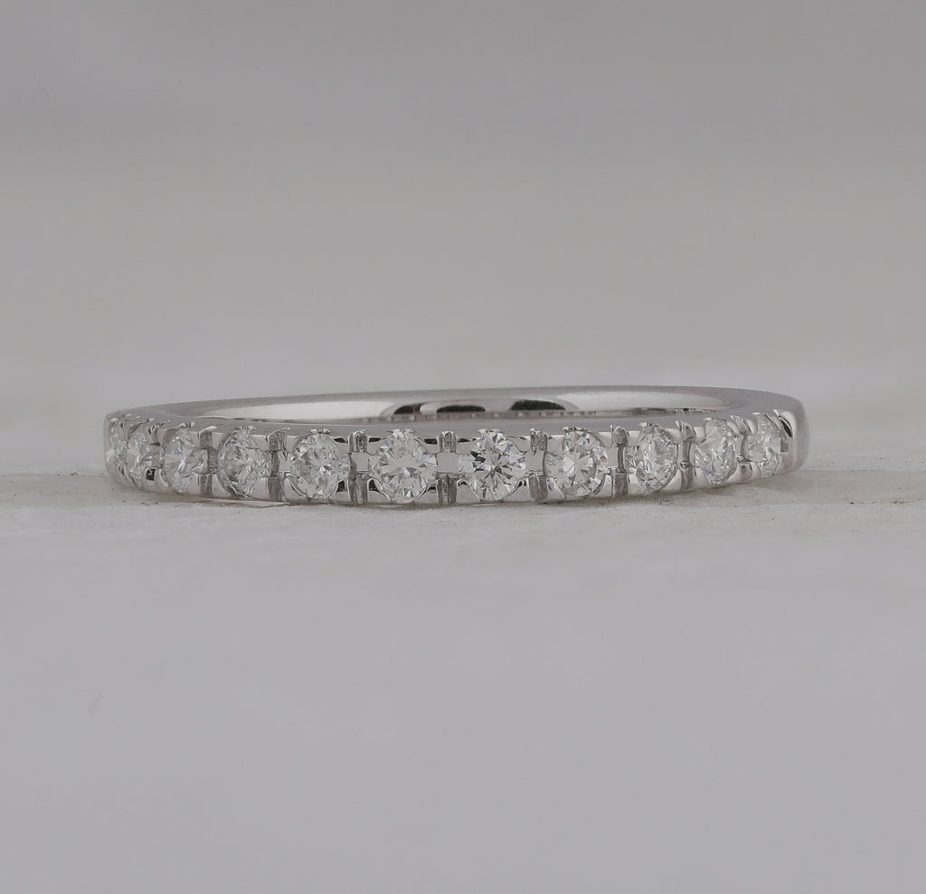 14kt White Gold Womens Round Diamond Slender 3mm Wedding Band 1/3 Cttw
