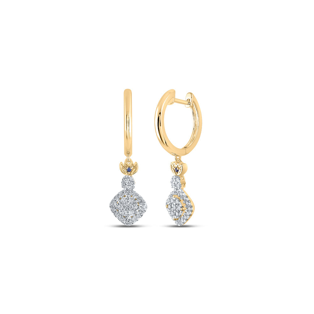 14kt Yellow Gold Womens Round Diamond Hoop Square Dangle Earrings 1/2 Cttw