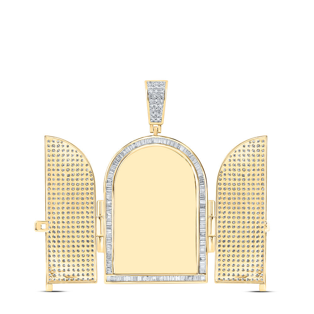 10kt Yellow Gold Mens Round Diamond Tomb Doors Memory Charm Pendant 7 Cttw