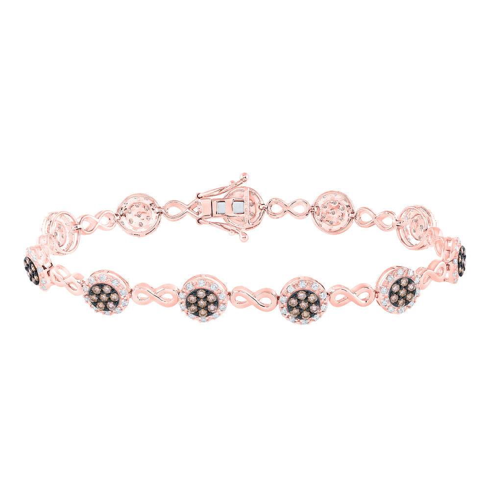 10kt Rose Gold Womens Round Brown Diamond Infinity Link Bracelet 2-1/5 Cttw