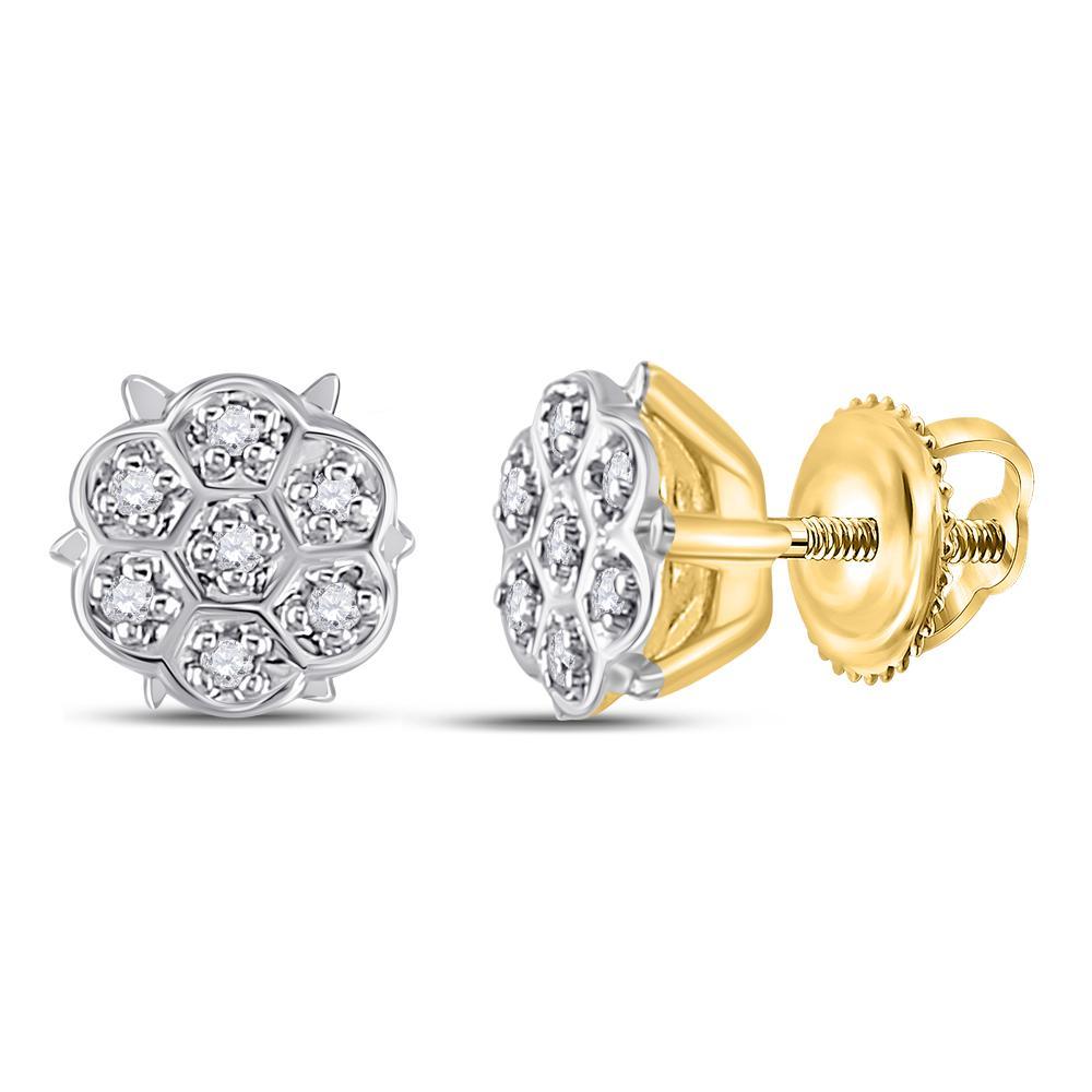 10kt Yellow Gold Womens Round Prong-set Diamond Cluster Stud Earrings 1/20 Cttw