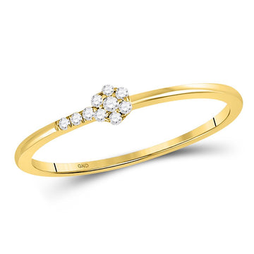 10kt Yellow Gold Womens Round Diamond Flower Stackable Band Ring 1/20 Cttw