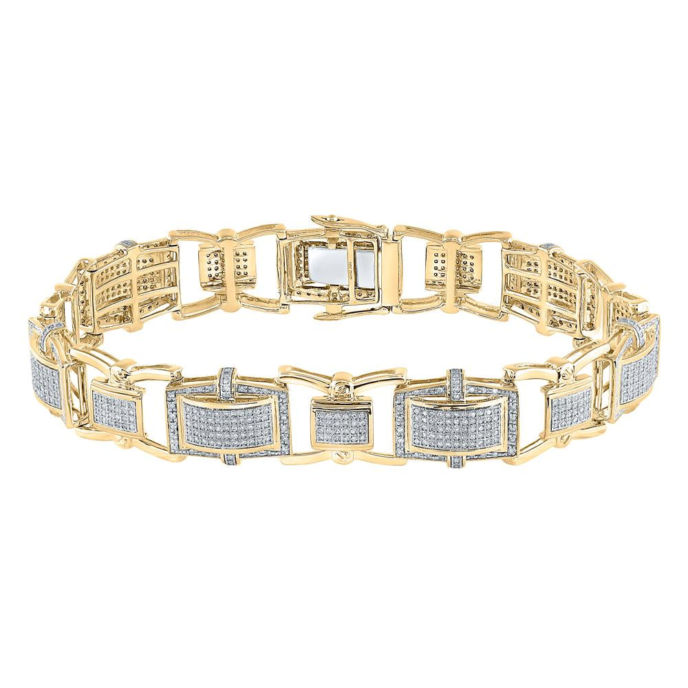 10kt Yellow Gold Mens Round Diamond Rectangle Link Bracelet 2-1/2 Cttw