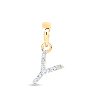 10kt Yellow Gold Womens Round Diamond Y Initial Letter Pendant .03 Cttw