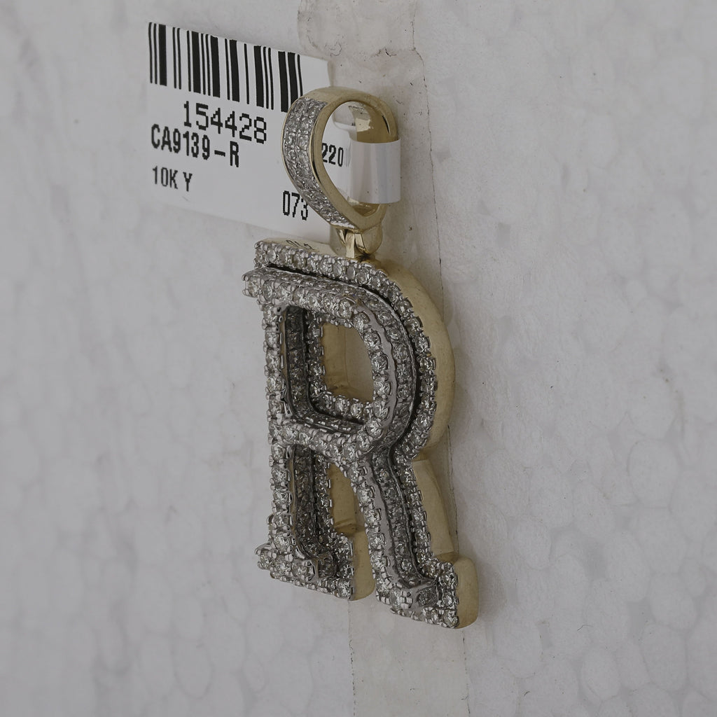 10kt Yellow Gold Mens Round Diamond Initial R Charm Pendant 1-7/8 Cttw