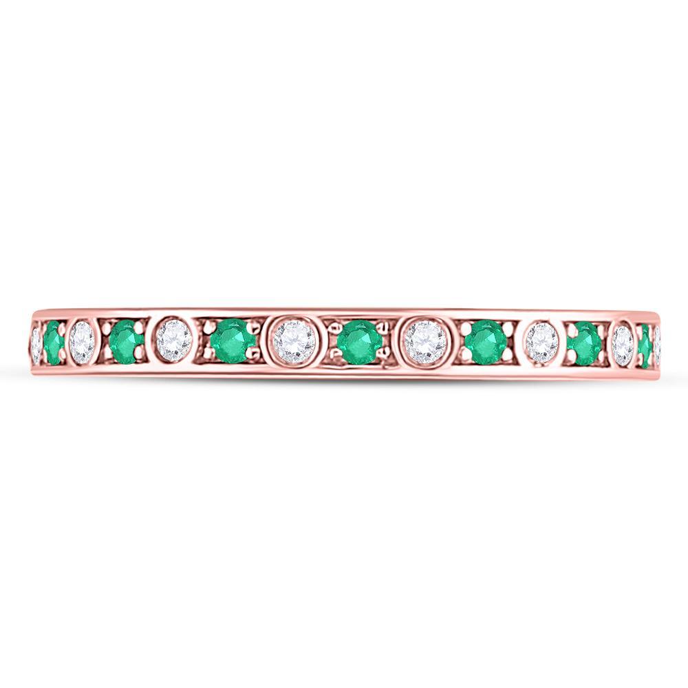 10kt Rose Gold Womens Round Emerald Diamond Alternating Stackable Band Ring 1/4 Cttw