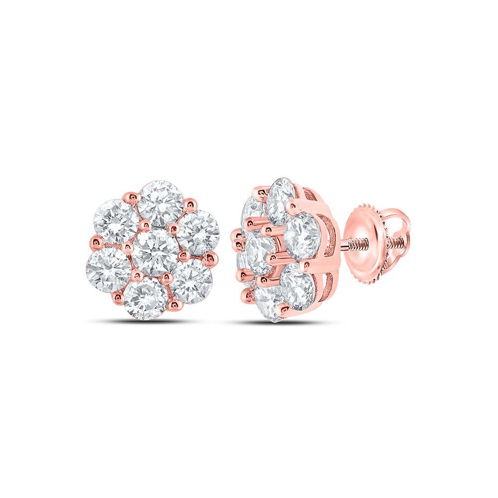 14kt Rose Gold Round Diamond Flower Cluster Earrings 7/8 Cttw