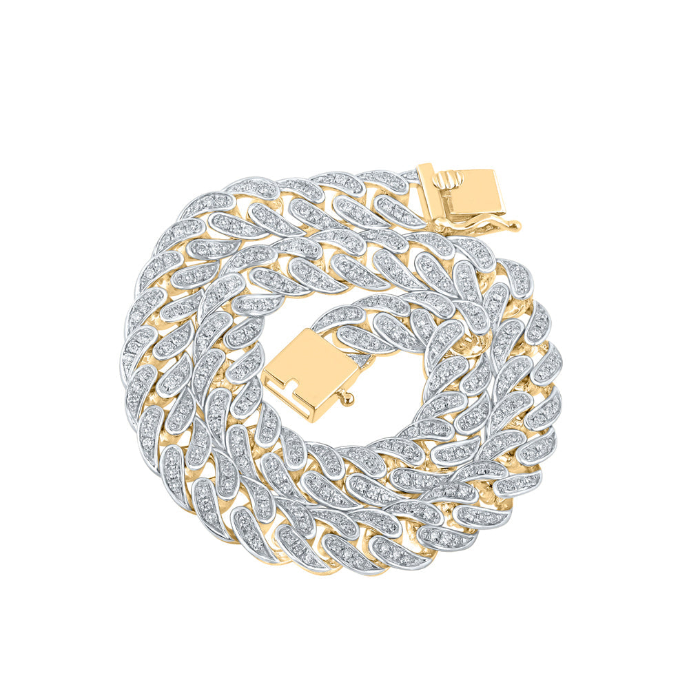 14kt Yellow Gold Mens Round Diamond Cuban 10-inch Link Bracelet 2-1/3 Cttw