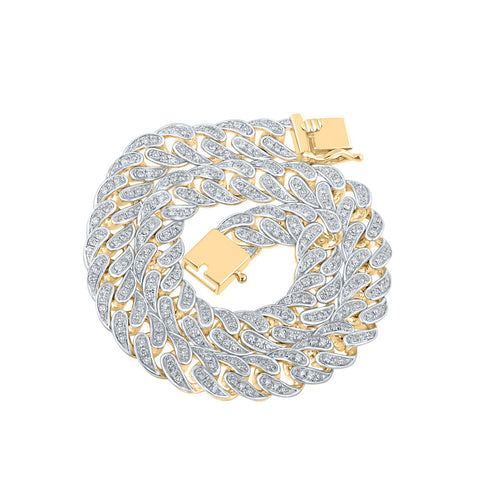 14kt Yellow Gold Mens Round Diamond Cuban 10-inch Link Bracelet 2-1/3 Cttw