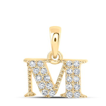10kt Yellow Gold Womens Round Diamond M Initial Letter Pendant 1/10 Cttw