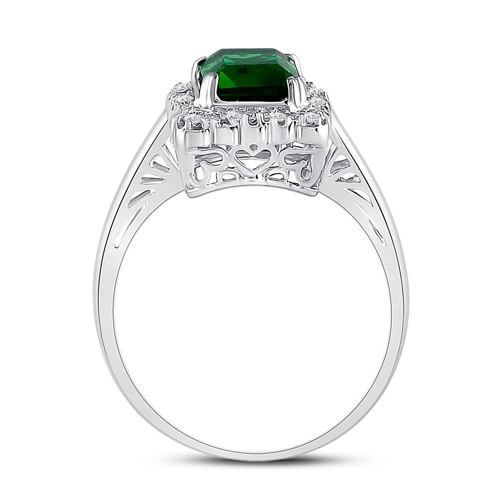 10kt White Gold Womens Emerald Synthetic Emerald Solitaire Ring 1-4/5 Cttw