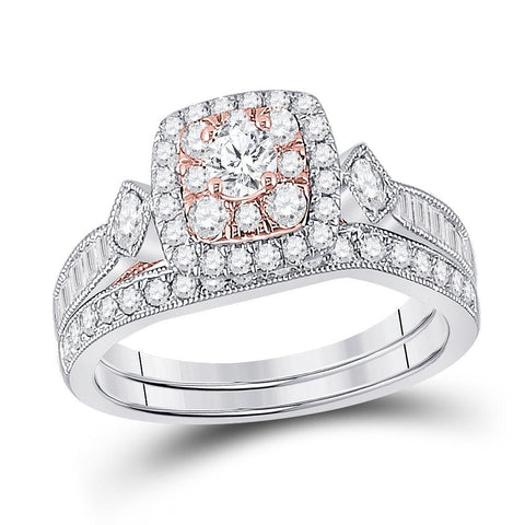 10kt Two-tone Gold Round Diamond Bridal Wedding Ring Band Set 1 Cttw