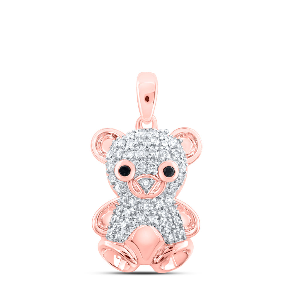 10kt Rose Gold Womens Round Diamond Teddy Bear Animal Pendant 1/5 Cttw