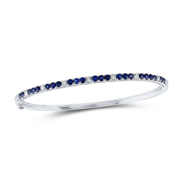 14kt White Gold Womens Round Blue Sapphire Diamond Bangle Bracelet 2-1/5 Cttw