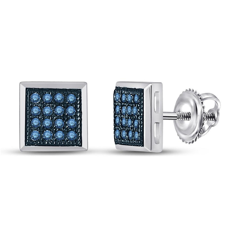 10kt White Gold Womens Round Blue Color Enhanced Diamond Square Earrings 1/10 Cttw