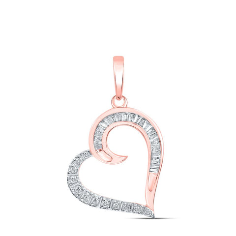 10kt Rose Gold Womens Baguette Diamond Heart Pendant 1/6 Cttw
