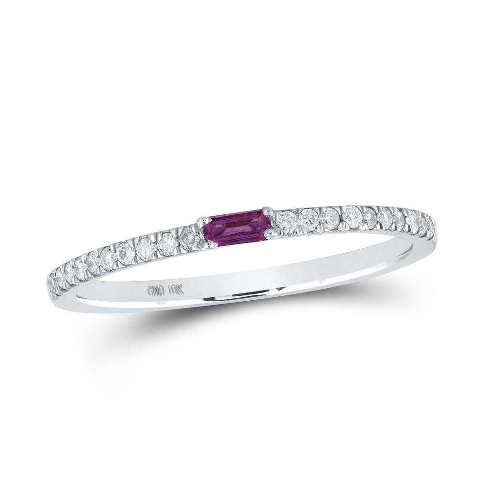 10kt White Gold Womens Baguette Tourmaline Diamond Band Ring 1/5 Cttw