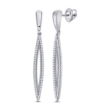 10kt White Gold Womens Round Diamond Oblong Geometric Dangle Earrings 1/3 Cttw