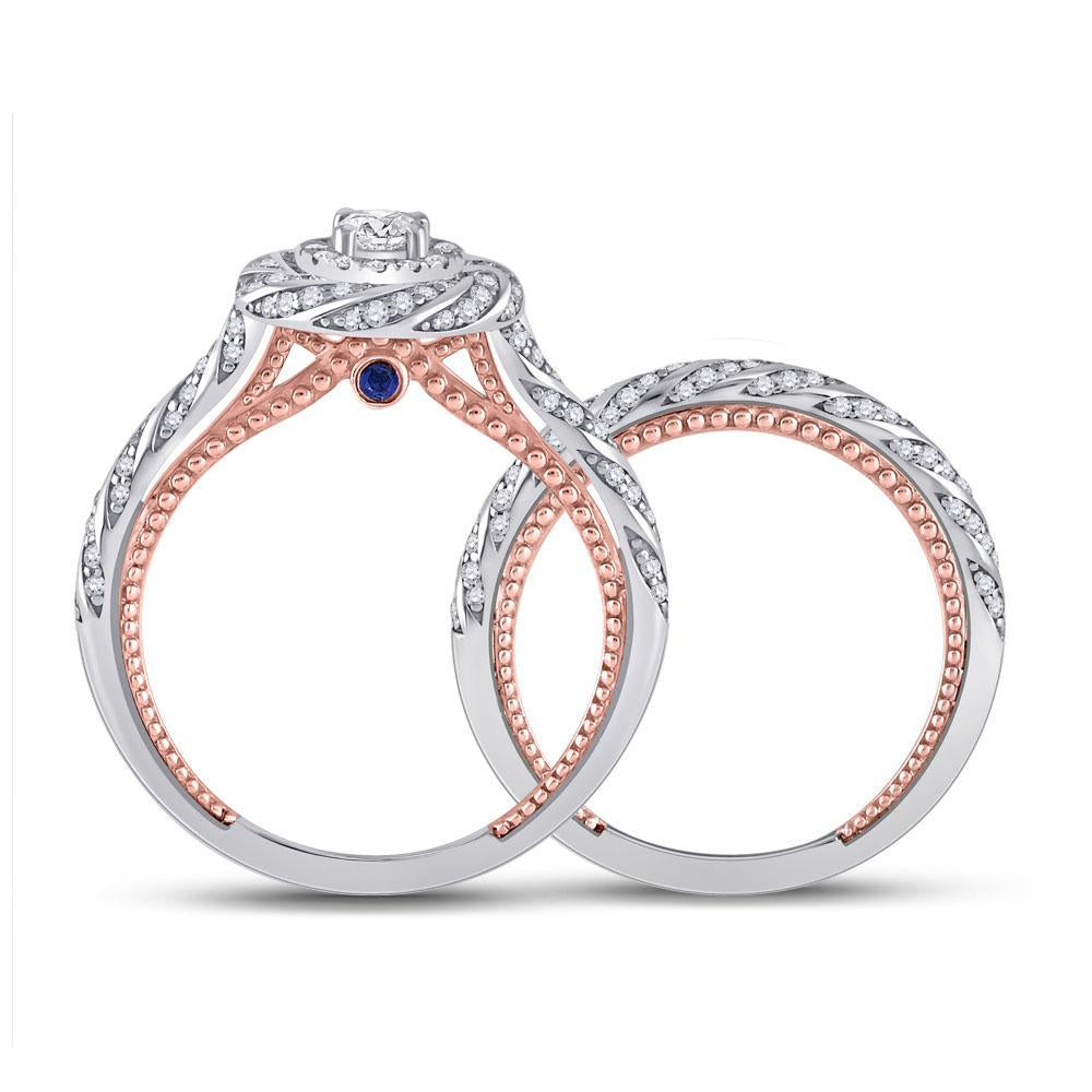 14kt Two-tone Gold Round Diamond Bridal Wedding Ring Band Set 1 Cttw