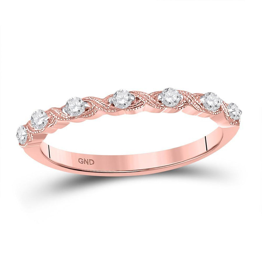 14kt Rose Gold Womens Round Diamond XOXO Stackable Band Ring 1/8 Cttw