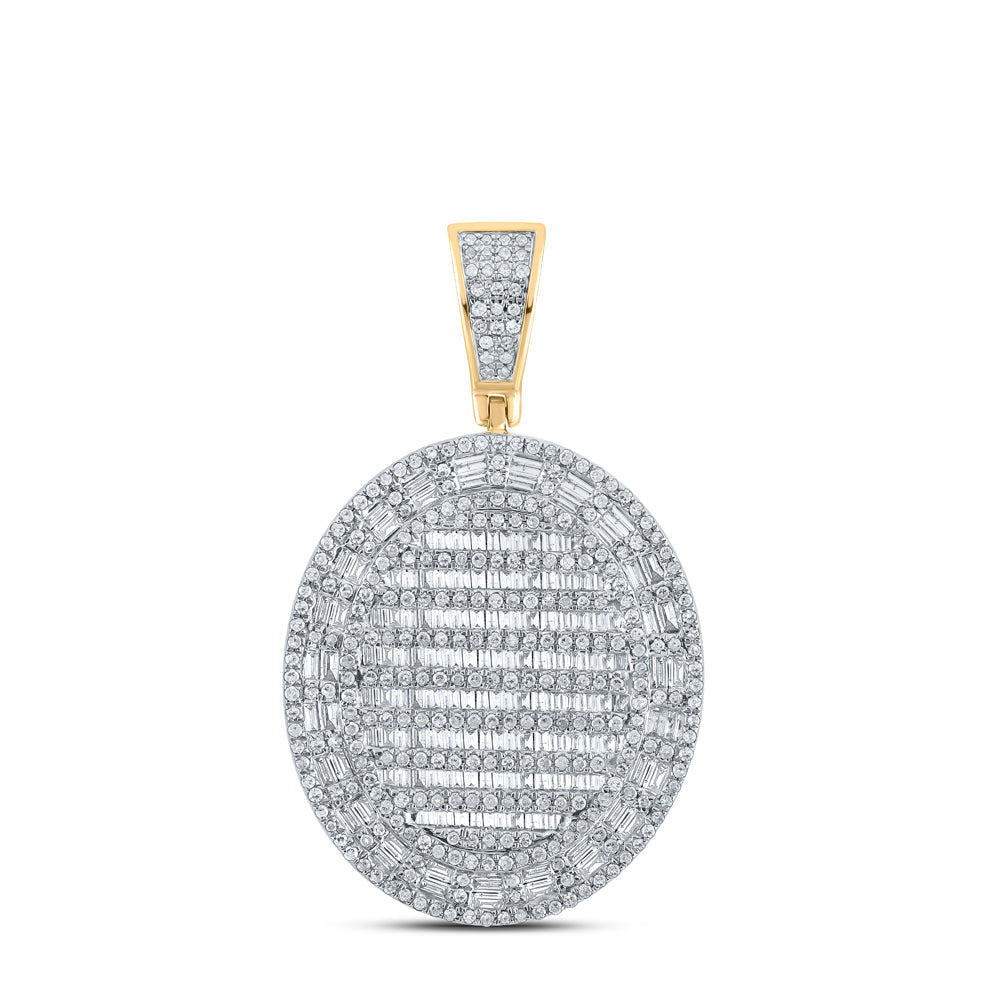 10kt Yellow Gold Mens Baguette Diamond Oval Charm Pendant 1-7/8 Cttw