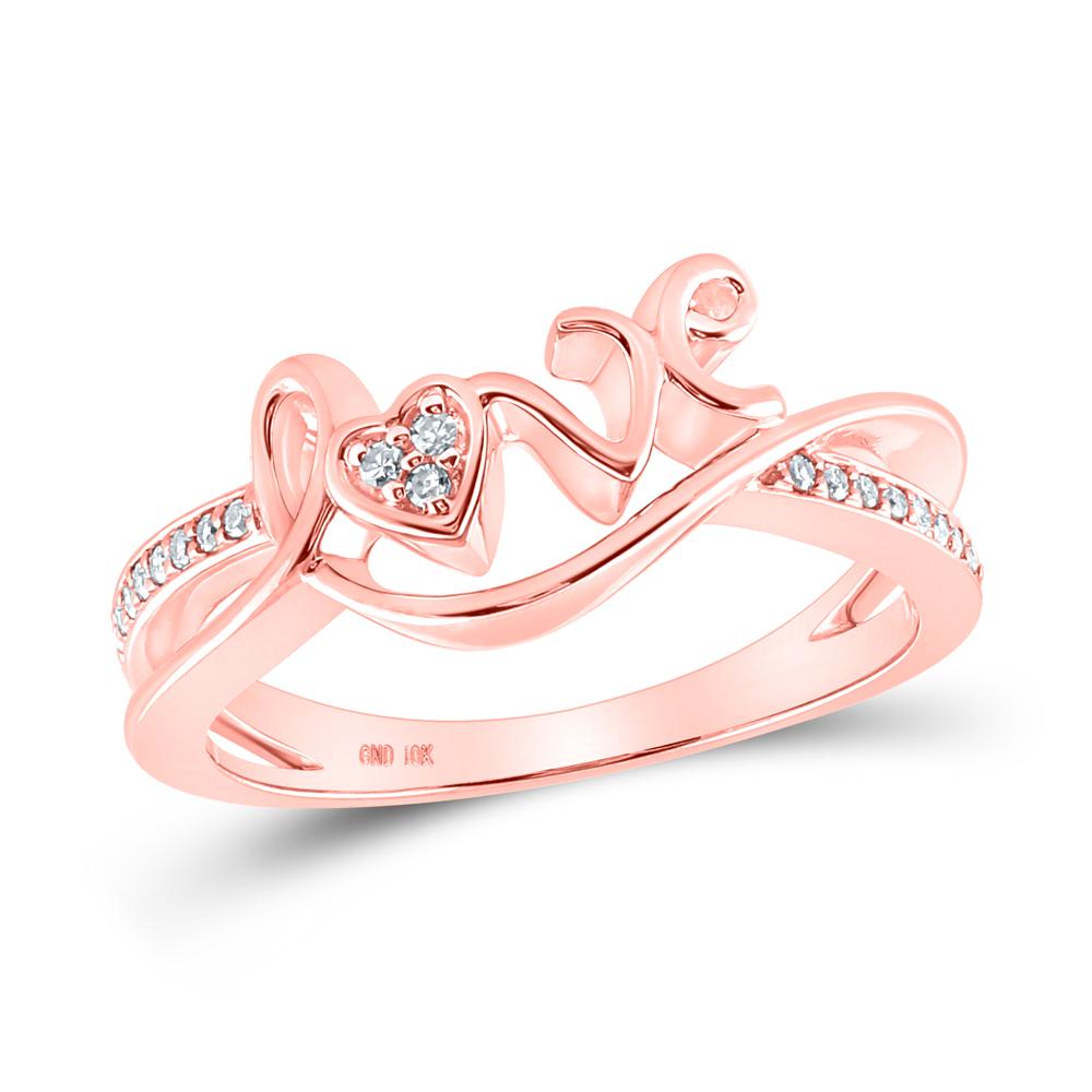 10kt Rose Gold Womens Round Diamond Love Heart Ring 1/12 Cttw