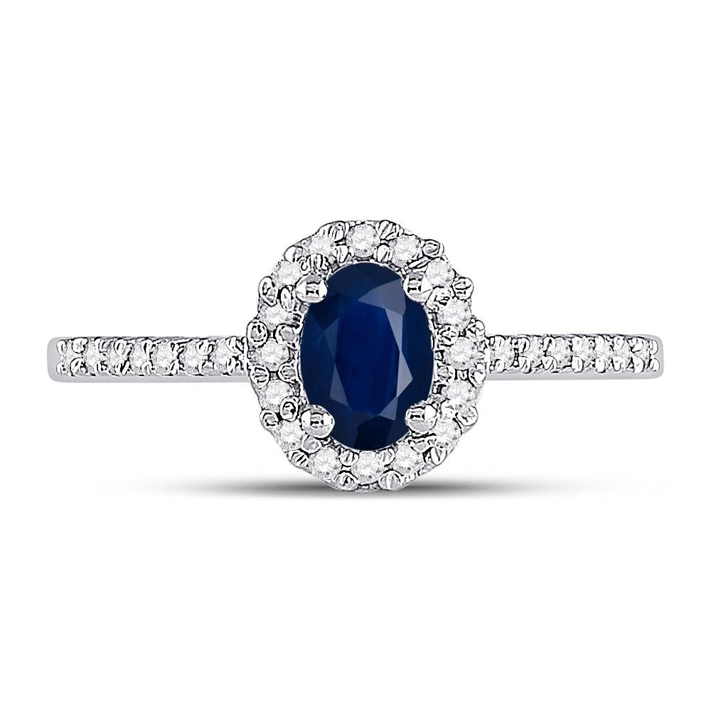 10kt White Gold Womens Oval Synthetic Blue Sapphire Solitaire Ring 3/4 Cttw