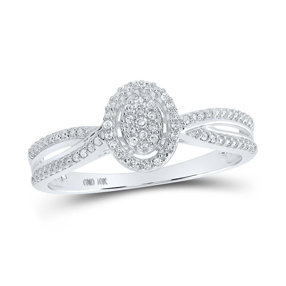 10kt White Gold Womens Round Diamond Oval Ring 1/10 Cttw