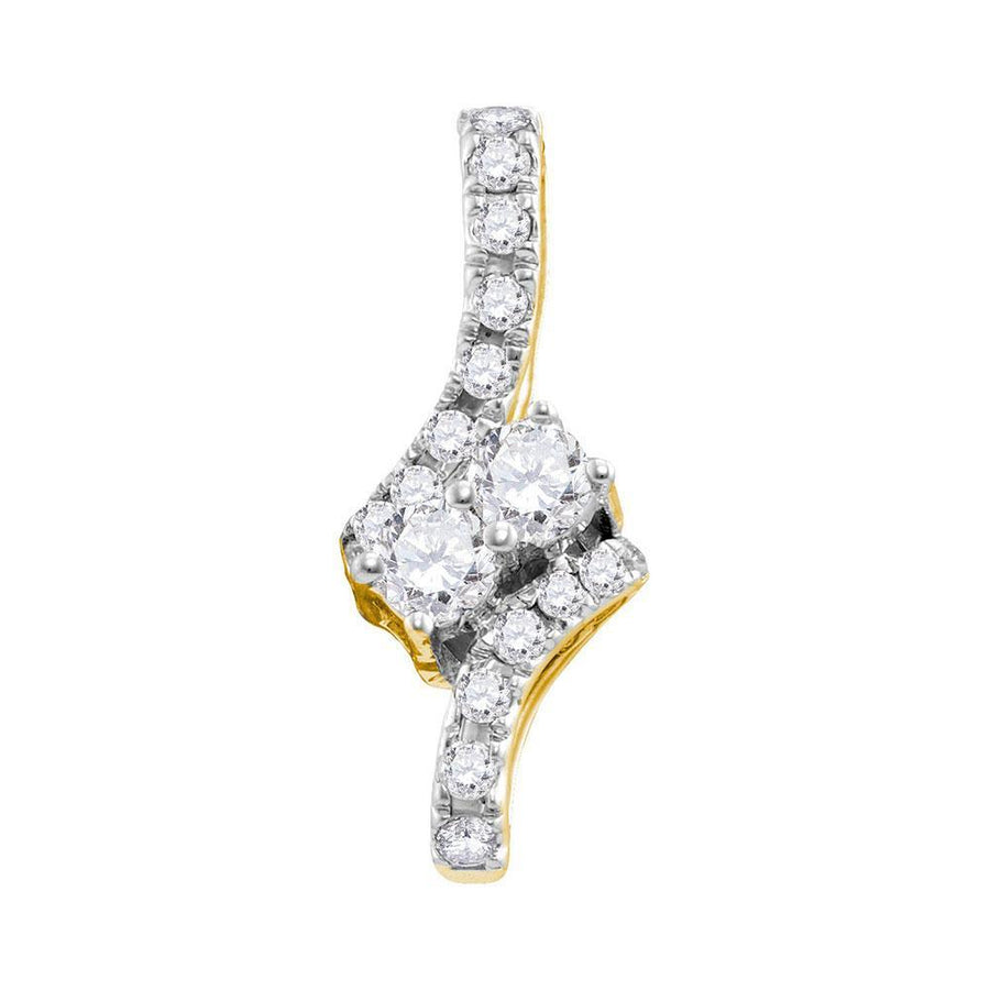 14kt Yellow Gold Womens Round Diamond Fashion 2-stone Pendant 1/4 Cttw