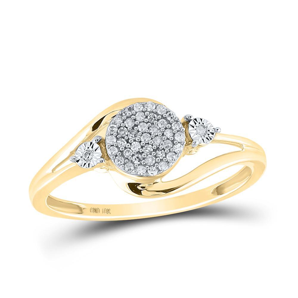10kt Yellow Gold Womens Round Diamond Concentric Cluster Ring 1/10 Cttw