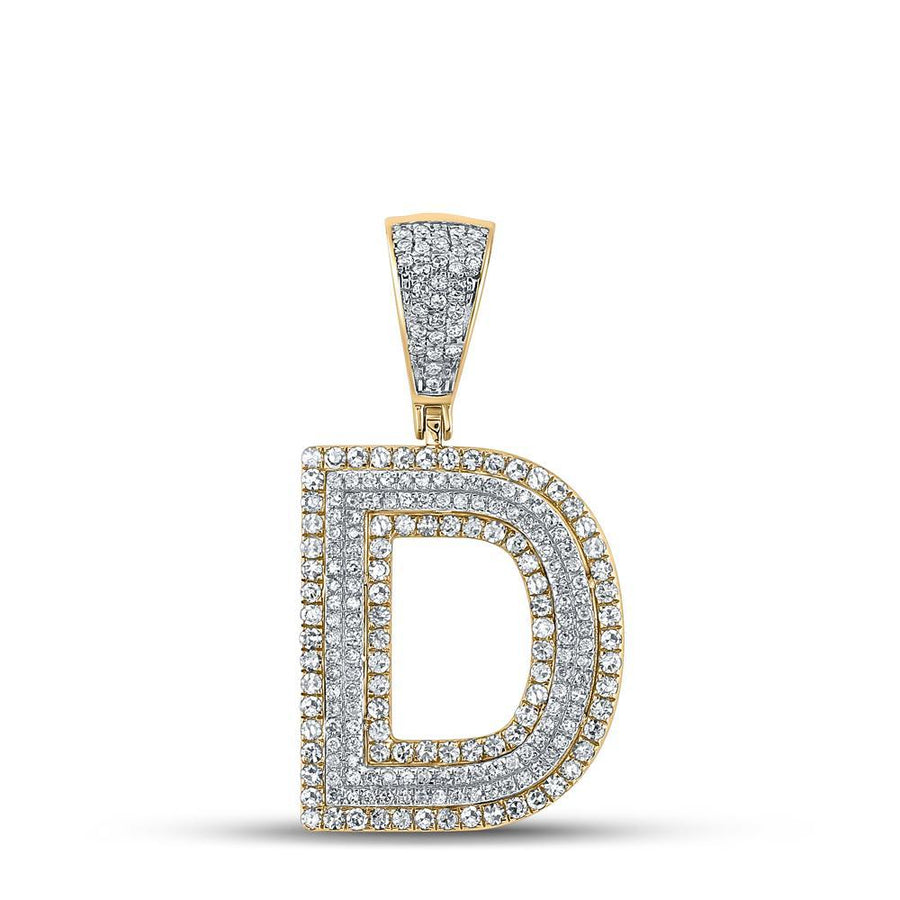 14kt Two-tone Gold Mens Round Diamond D Initial Letter Charm Pendant 7/8 Cttw