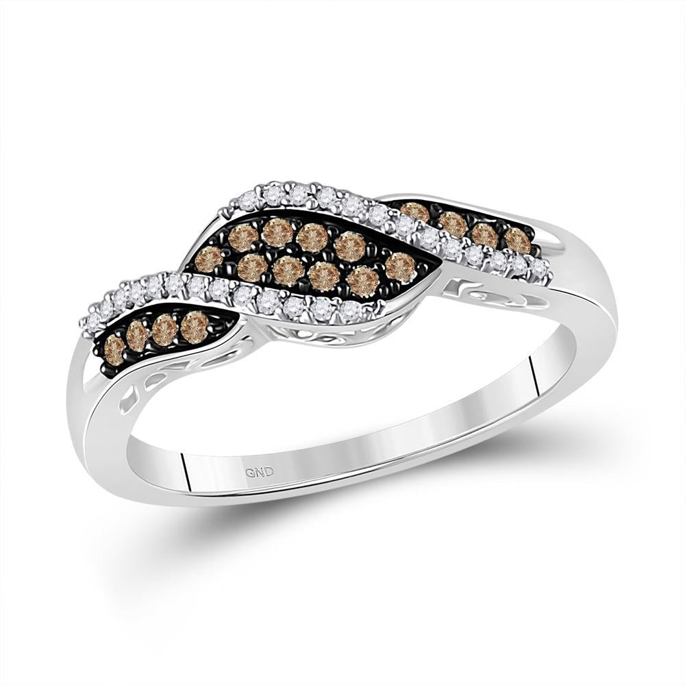 10kt White Gold Womens Round Brown Diamond Band Ring 1/5 Cttw