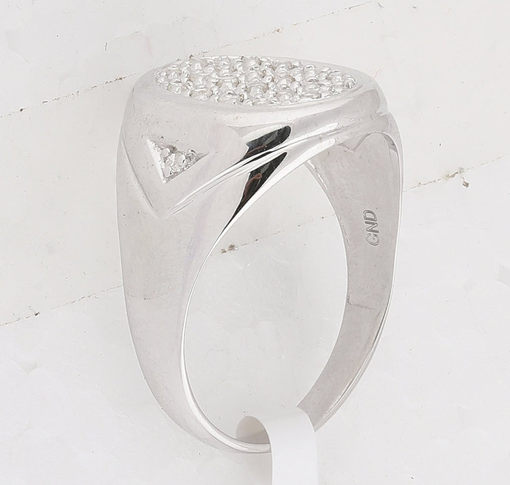 14kt White Gold Mens Round Diamond Oval Cluster Ring 1/4 Cttw