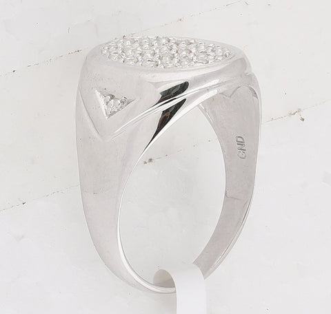 14kt White Gold Mens Round Diamond Oval Cluster Ring 1/4 Cttw