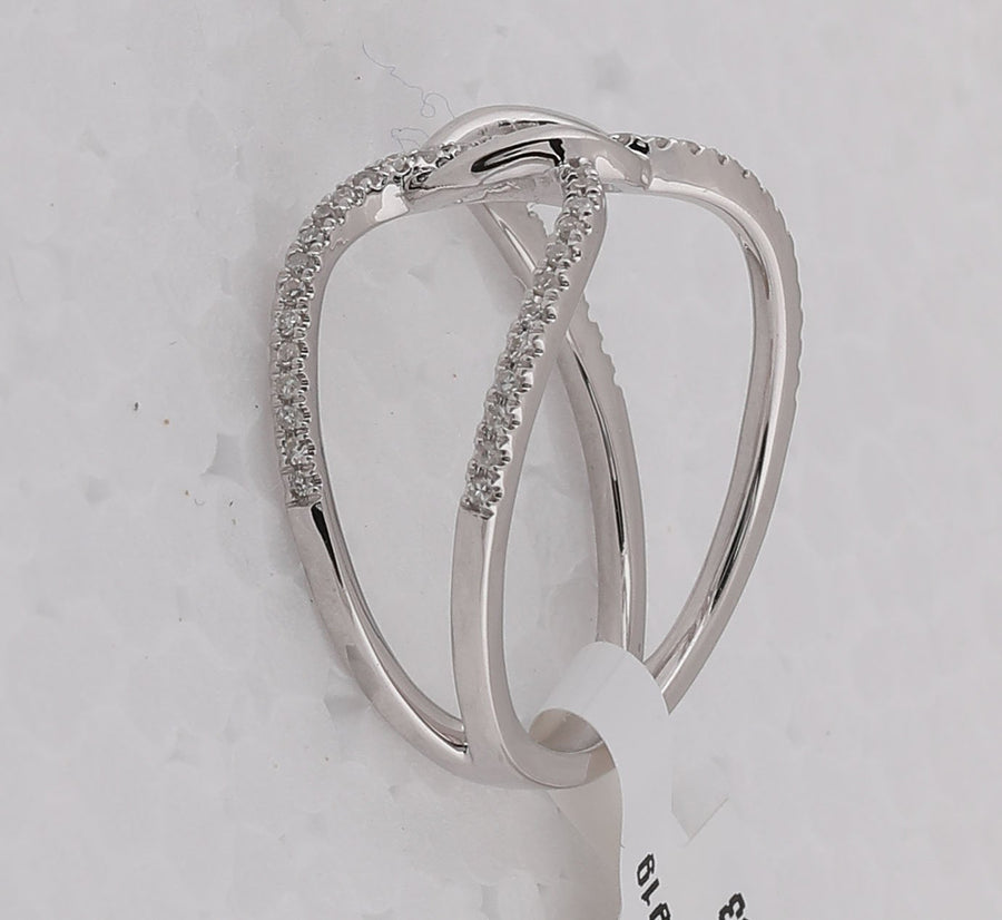 14kt White Gold Womens Round Diamond Negative Space Link Fashion Ring 1/6 Cttw
