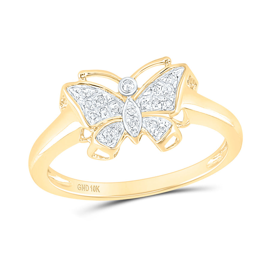 10kt Yellow Gold Womens Round Diamond Butterfly Ring 1/20 Cttw