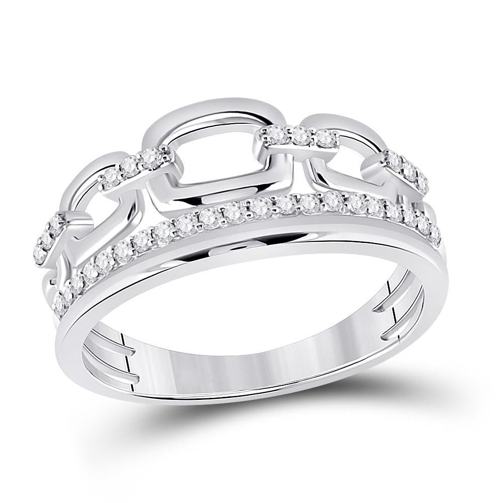 14kt White Gold Womens Round Diamond Chain Link Band Ring 1/4 Cttw