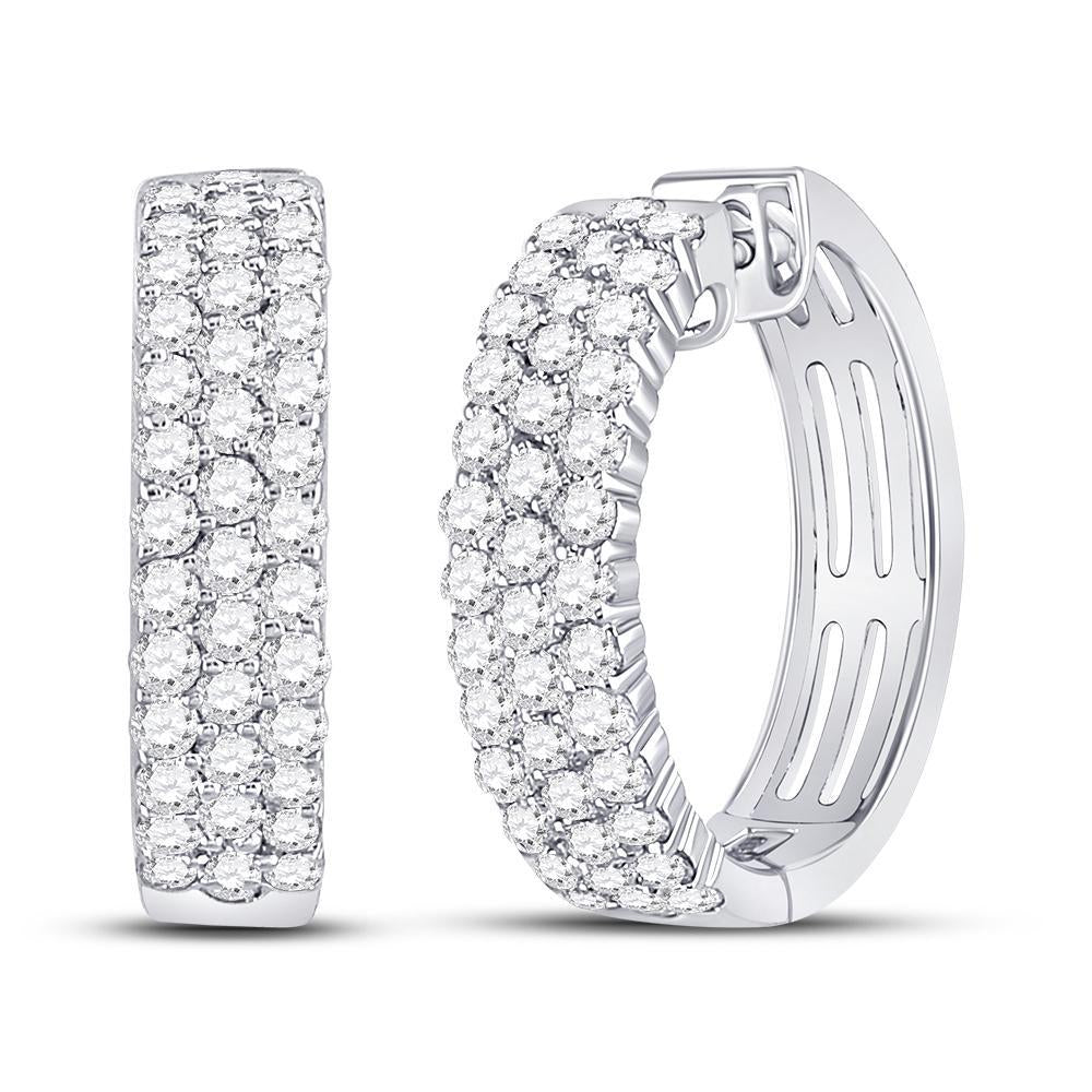 10kt White Gold Womens Round Diamond Hoop Earrings 1-1/2 Cttw