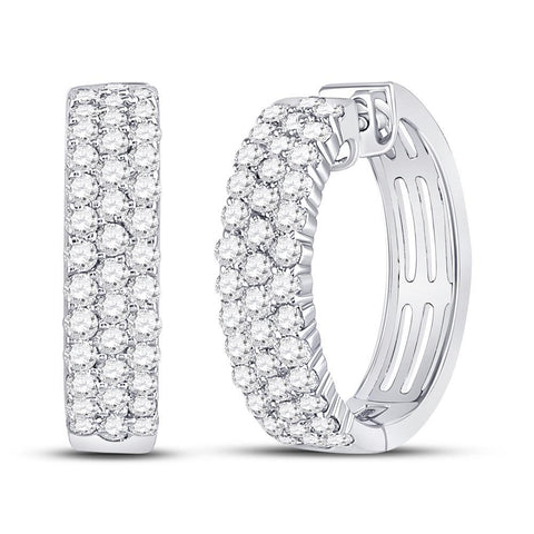 10kt White Gold Womens Round Diamond Hoop Earrings 1-1/2 Cttw