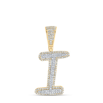 10kt Two-tone Gold Mens Round Diamond I Initial Letter Charm Pendant 5/8 Cttw