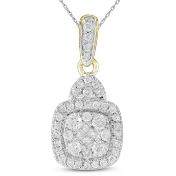 14kt Yellow Gold Womens Princess Round Diamond Square Cluster Pendant 3/8 Cttw