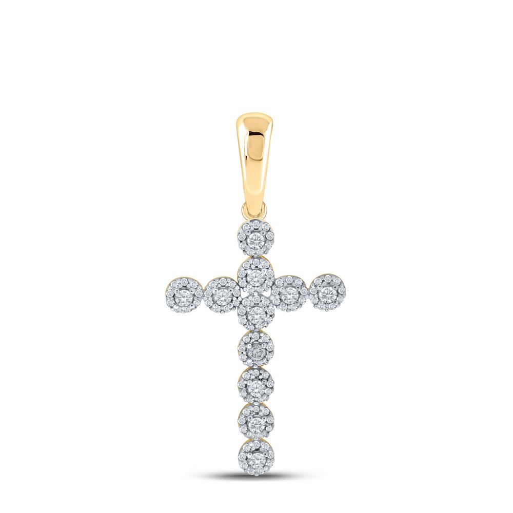 10kt Yellow Gold Mens Round Diamond Cross Charm Pendant 3/4 Cttw
