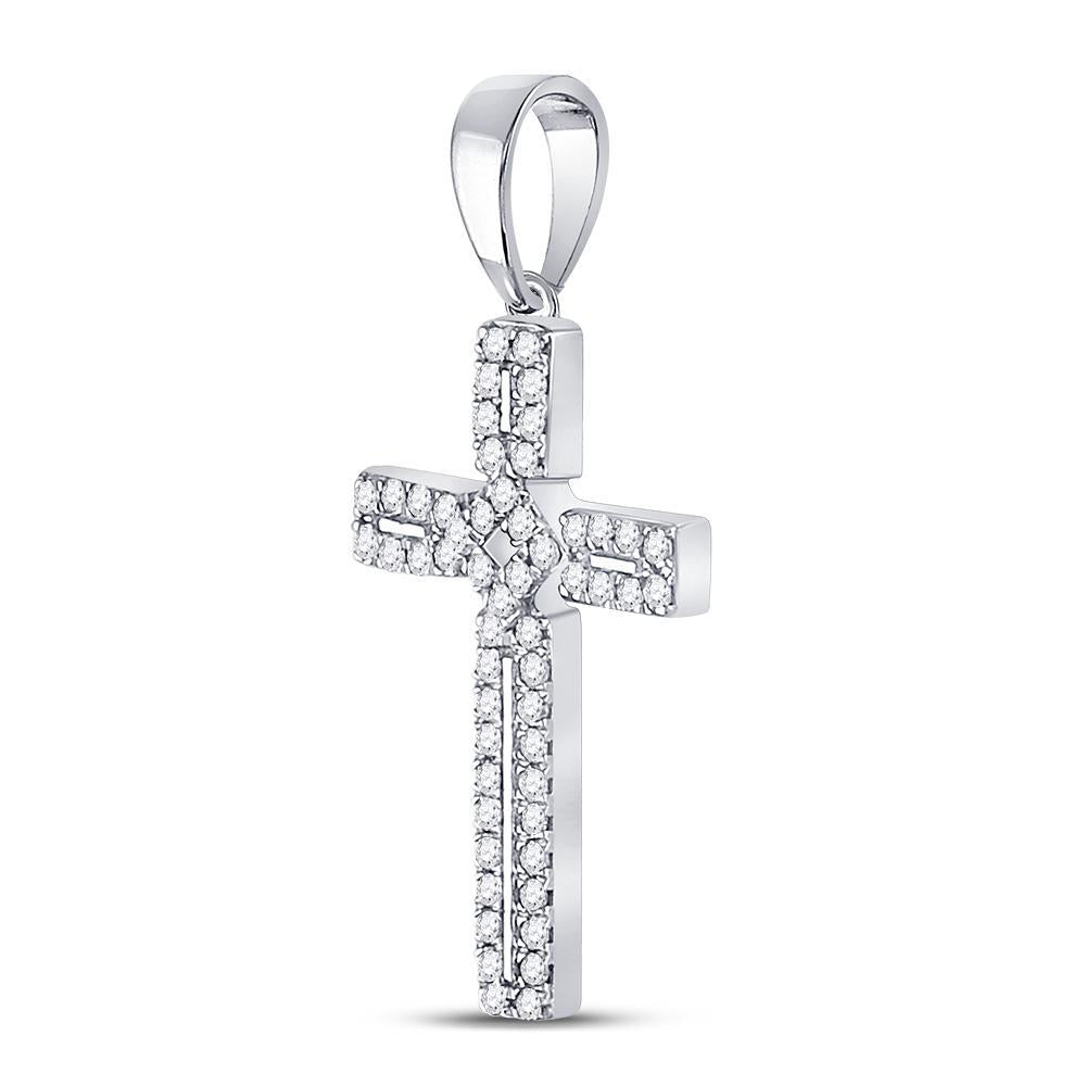 10kt White Gold Womens Round Diamond Roman Cross Pendant 1/3 Cttw