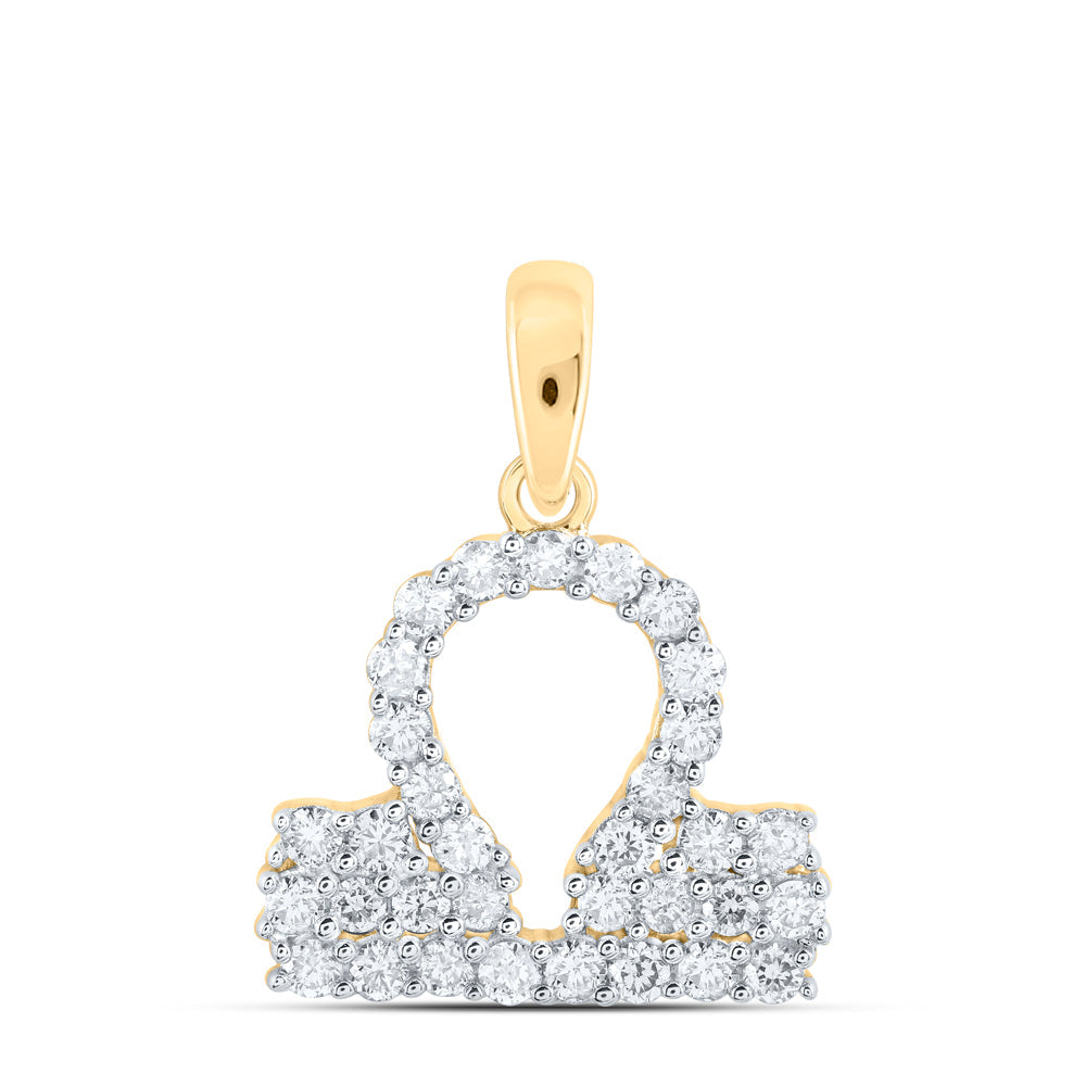 10kt Yellow Gold Womens Round Diamond Zodiac Libra Fashion Pendant 1/3 Cttw